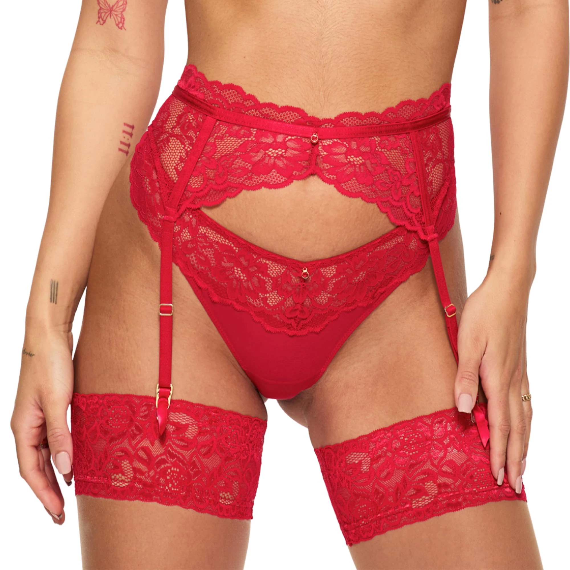 Ann Summers Sexy Lace Suspender Belt Womens Lingerie with Adjustable Back and Charm Detail, Garter Belt for Stockings, Suspenders Lingerie Red
