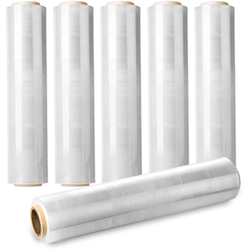 Pack of 6 Transparent Stretch Wrapping Films, Width 40 cm, for Pallet and Parcel, 150 m to 200 m Roll, 23 Microns, Self-Adhesive, Protective Film for Moving, Cartons, Furniture