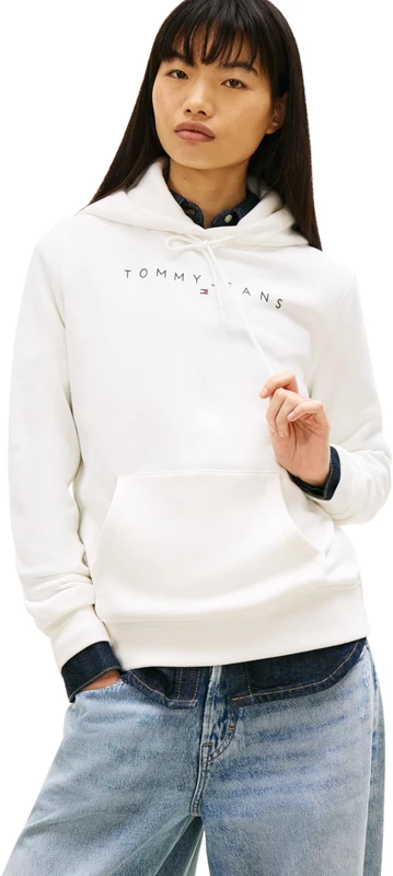 Tommy Jeans Women's Tjw Reg Linear Hoodie Dw0Dw17324 Pullover Hoodie, WHITE (Ecru), L