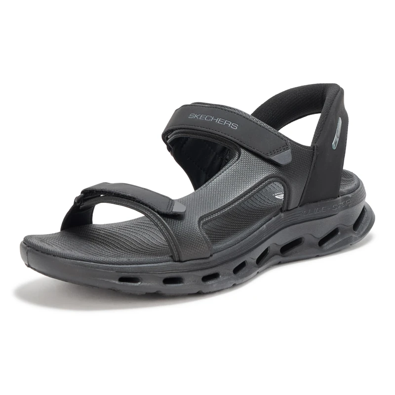 Skechers mens Hands Free Slip-ins Go Walk Glide Step 2.0 Quarter Strap Sandal, Black/Black, 7 UK