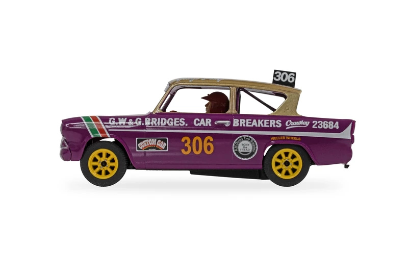 Scalextric C4584 Ford Anglia 105e George Polley 306 Slot Car, Purple
