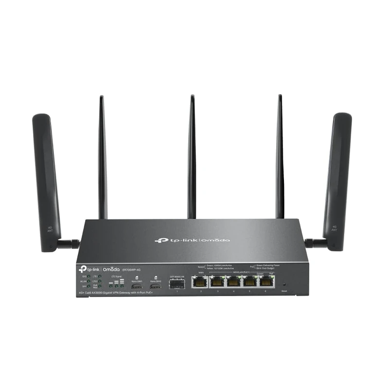 TP-Link Omada ER706WP-4G AX3000 4G+ Cat6 WiFi 6 Gigabit VPN Router with SIM Slot, 5-Port Gigabit Gateway with 4-Port PoE+, Dual Band Wireless Router, Support WireGuard/OpenVPN, Omada Cloud Management