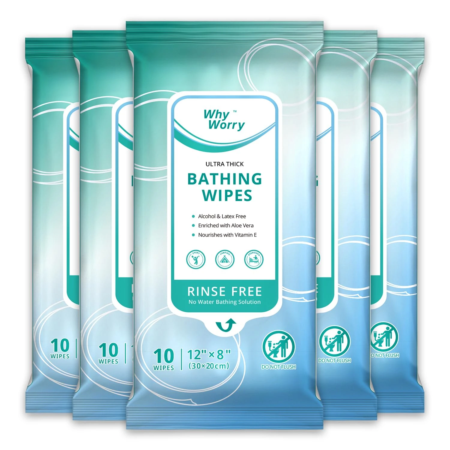 WhyWorry Ultra Thick Body Wipes for Adults No Shower, Shower Wipes with Aloe for Women, Men & Elderly, Extra Large Bed Bath Cloths for Cleansing, Camping, Gym & Travel, Fresh Scent, 20x30 cm, 50 Count