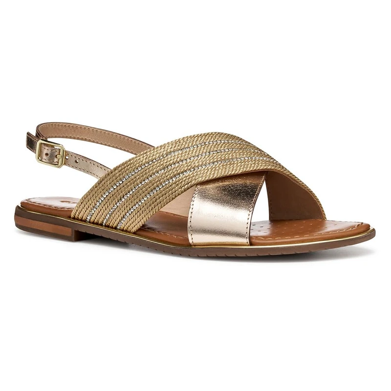 Geox Women's D Sozy Plus E Flat Sandal, DK Gold/LT Gold, 38 EU