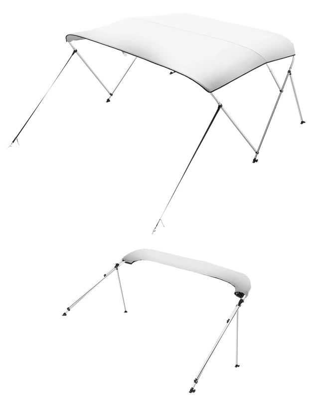 VEVOR 3 Bow Boat Bimini Tops, 600D Polyester Canopy with Aluminum Alloy Frame, Waterproof & Sun Shade Boat Awning Canopy with Storage Bag, 2 Support Poles, 4 Straps, 72"Lx(79"-84") Wx46"H, Light Grey