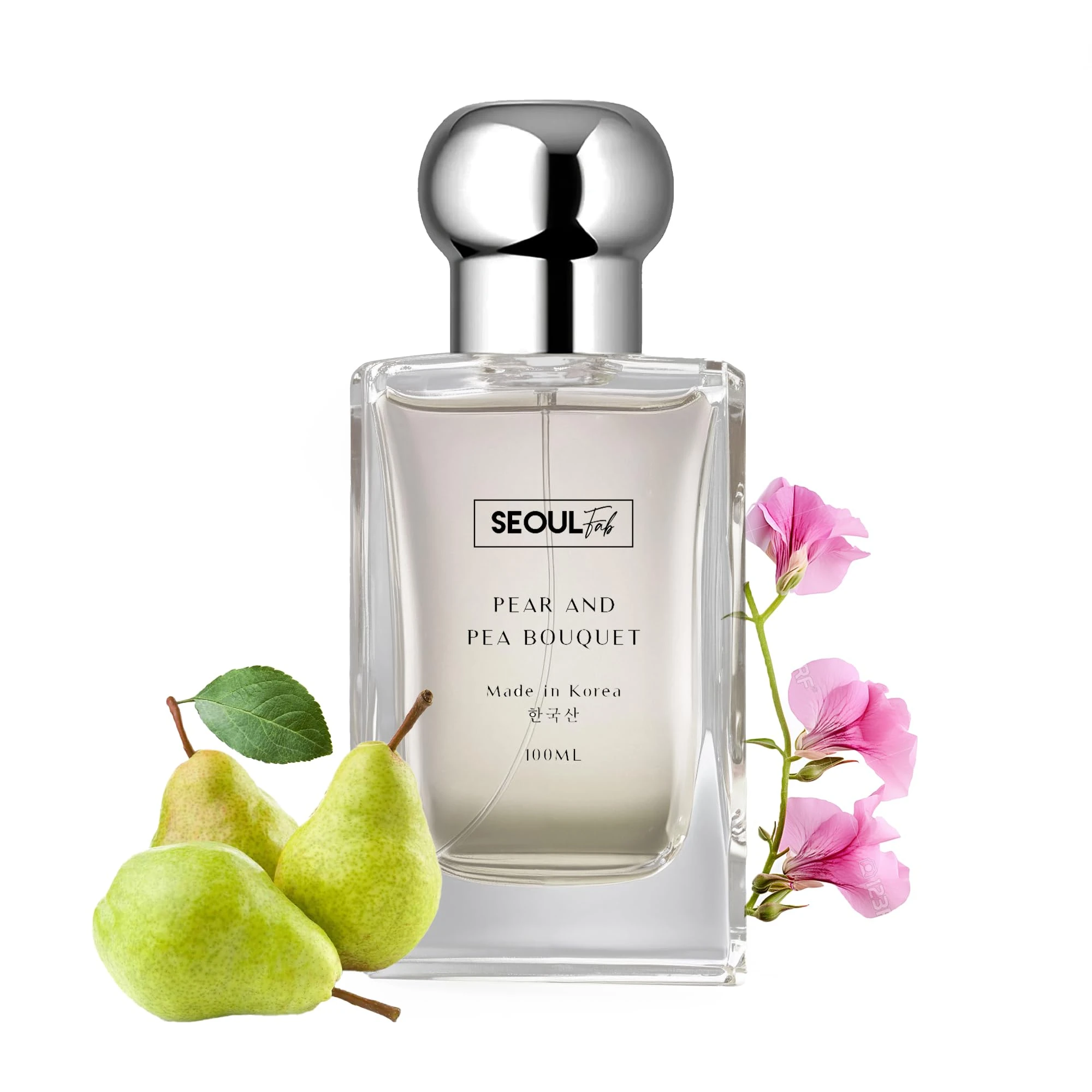 SEOULfab Pear & Sweet Pea Cologne 100ml – Made in Korea | K-Beauty Inspired Eau de Toilette | Juicy Pear & Floral Scent | Long-Lasting Unisex Perfume for Men & Women | Fresh, Fruity, Elegant