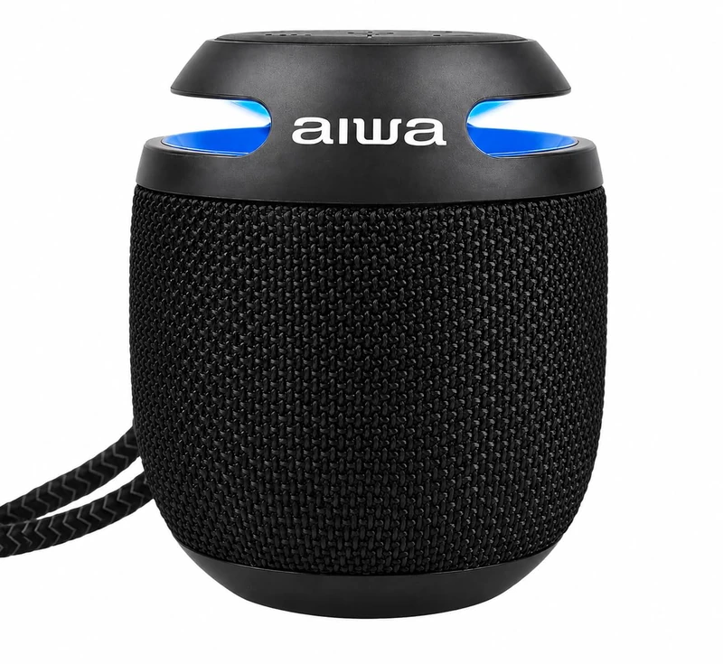 Aiwa BST-100 – Portable Bluetooth Speaker, 5 W, Waterproof IP66, Hands-Free, RGB Synchronised Light, Up to 8 Hours Playtime, USB-C, Compatible with Android/iOS/Windows – Black