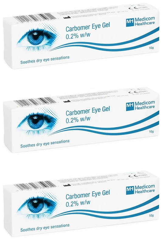Medicom Carbomer 0.2% Eye Gel 10g Pack of 3 – Hydrating Nighttime for Dry Eyes, Lubricating Gel Drops for Tired, Soothing Relief from Itchy, Irritated, Sensitive.