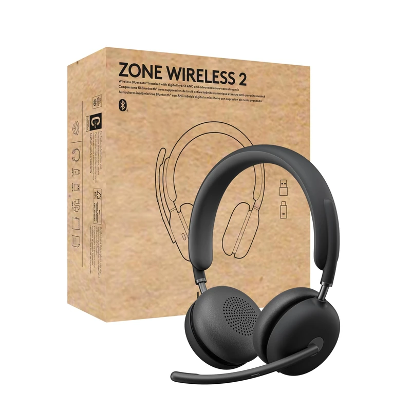 Logitech Zone Wireless 2 Premium Noise Cancelling Headset with Hybrid ANC, Bluetooth, USB-C, USB-A, Certified for Zoom, Google Meet, Google Voice, Fast Pair, Engineered for Intel Evo laptops -Graphite