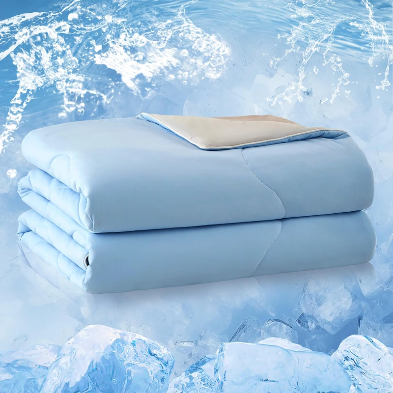BOLINLIVING Cooling Comforter Twin Size, Breathable Cooling Blanket for Hot Sleepers Night Sweats, Double-Sided Cold Tech Fabric Q-max 0.4, Blue Lightweight Summer Comforter 68''x90''
