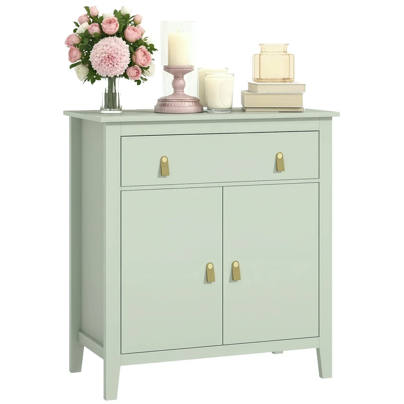 HOMCOM Sideboard, Modern Storage Cabinet with Drawer, Adjustable Shelf and PU Pulls for Living Room, Dining Room, Kitchen, Light Green