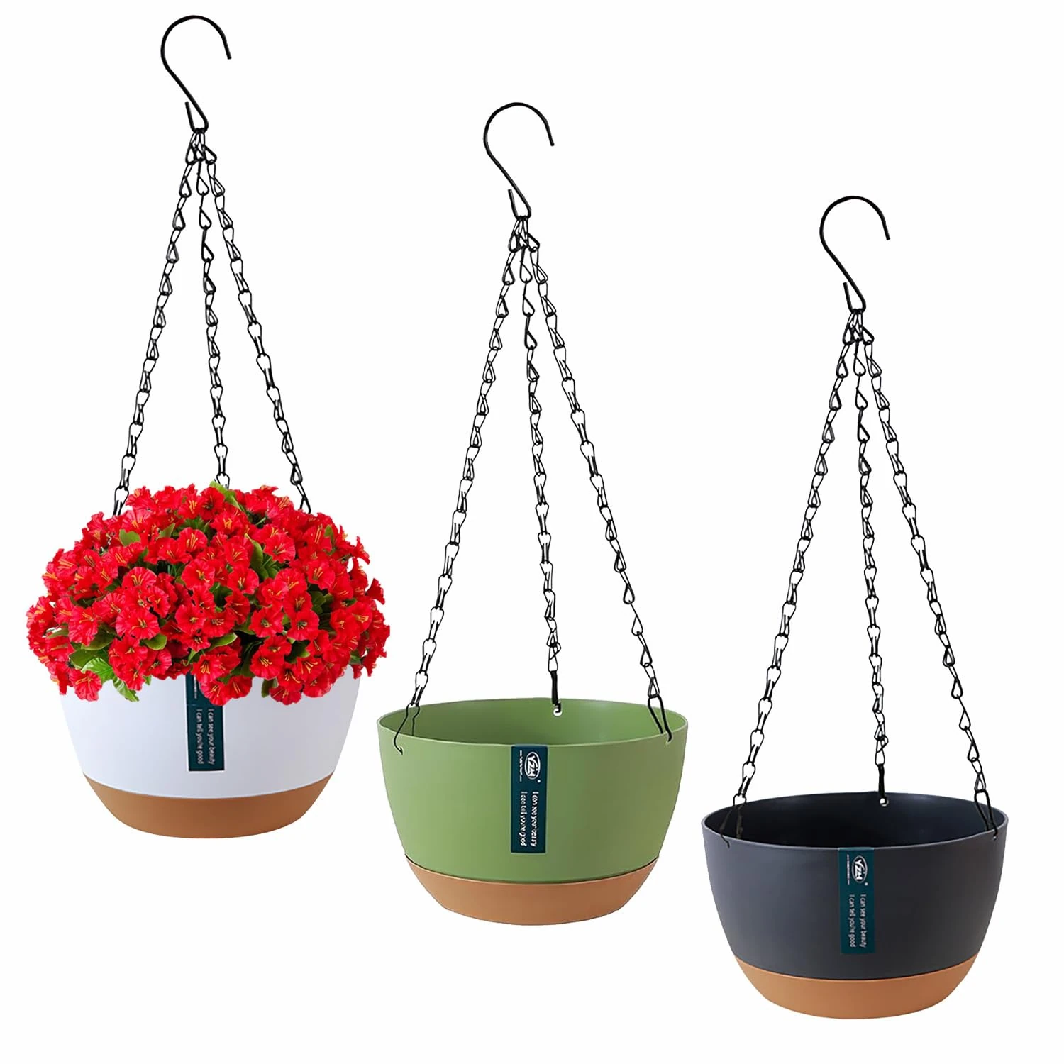 Exquilnova 3Pcs Hanging Plant Pot,Hanging Basket with Drainage Holes and Saucers,Hanging Plant Holder for Outdoor Indoor,Hanging Basket Indoor for Plants Flowers (Mixed Color)