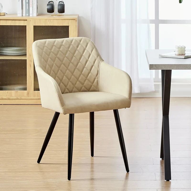 CLIPOP Single Kitchen Dining Chair Faux Leather Upholstered Seat Side Chair with Back and Arms, Occasional Lounge Armchair for Living Room (1, Cream)