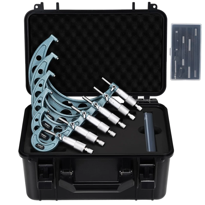 REXBETI 6Pcs Outside Micrometer Set, 0-6" Machinist Micrometer, Ultra-Precision Carbide Tipped Measuring Tool Set, 0.001" Graduation, +/-0.0001" Accuracy, Protective Case