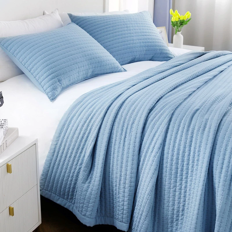 DAWNDIOR Oversized Queen Quilt Set 102 x 106 in, Lightweight, Blue