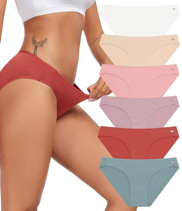 COLORFULLEAF Womens Bikini Underwear Ladies Cotton Knickers Low Rise Stretchy Panties Comfy Breathable Hipster Undies Basic Briefs(6C,S)
