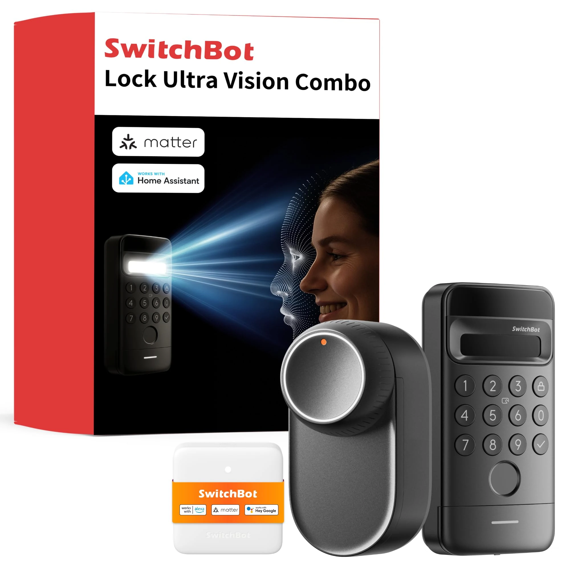 SwitchBot WiFi Smart Lock Ultra with Keypad Vision, 3D Face Recognition, Fingerprint Door Lock, Smart Door Lock, Fits Your Existing Euro Profile Cylinder, Supports Matter, Alexa, Google, IFTTT