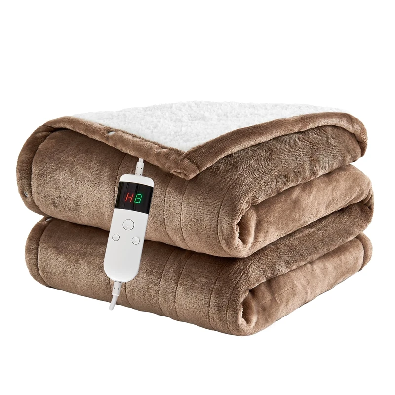 Qieryun Heated Throw Electric Blanket, 10 Heating Settings, 1-8h Timer overheat Protection, Machine Washable, Flannel & Sherpa Full Body Warming, Electric Throw Blanket for Sofa