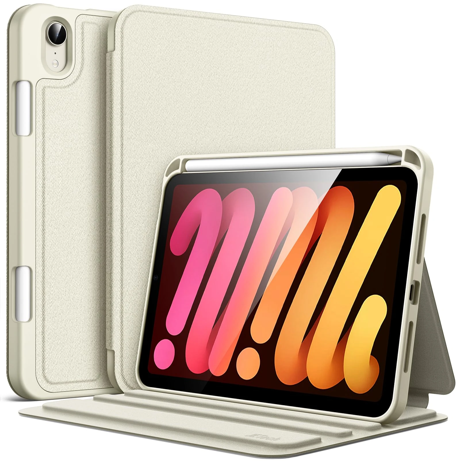 JETech Case for iPad Mini (A17 Pro, 2024 Model, 7th) / Mini 6 (2021 Model, 6th) with Pencil Holder, Slim Folio Stand Protective Tablet Cover, Multi-Angle Viewing (Starlight)