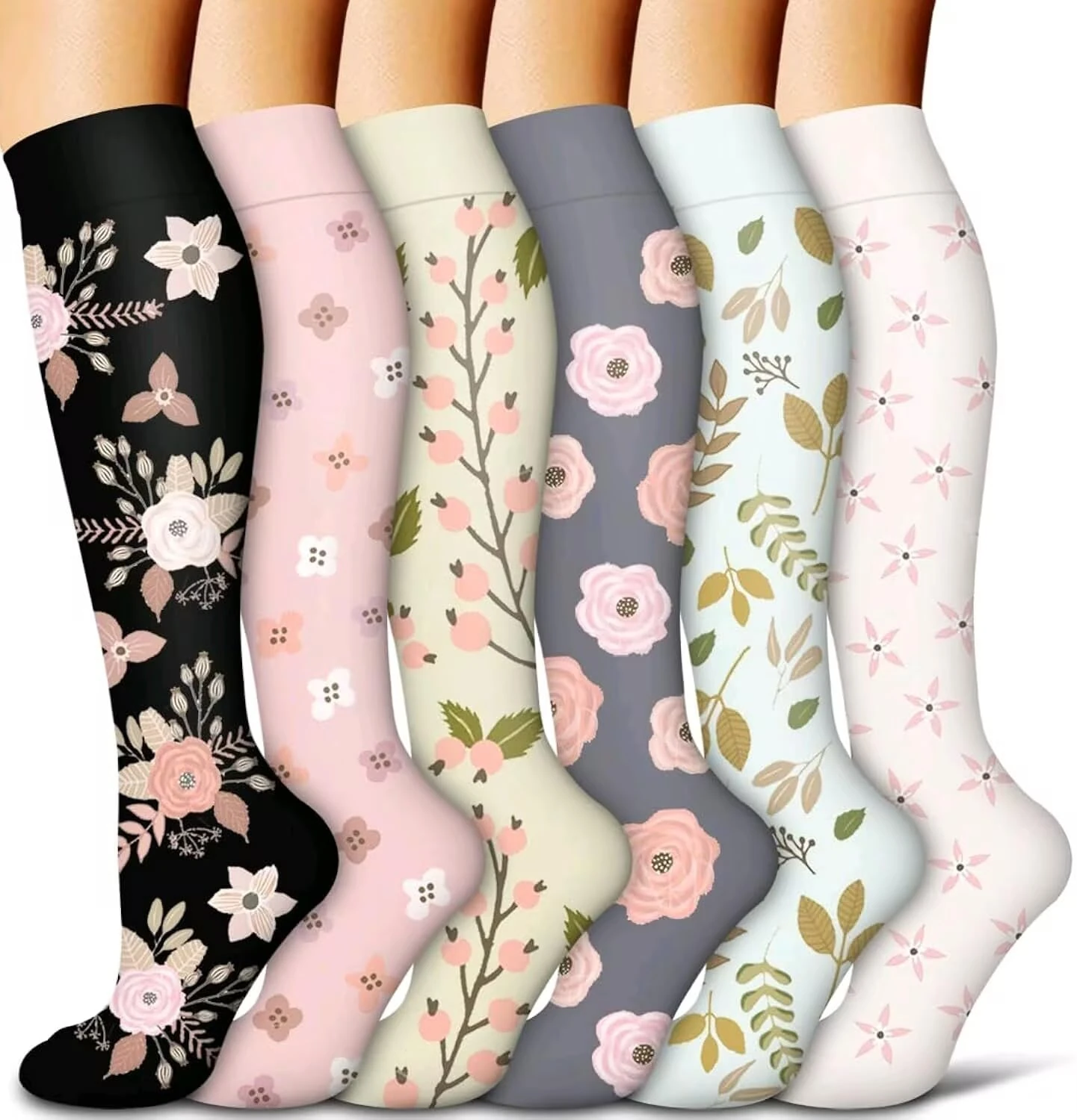 Compression Socks for Women and Men 6 Pack Copper Compression Stockings Circulation-Best Support for Medical, Running,Nursing,Athletic (C-Assorted-1, Small-Medium)