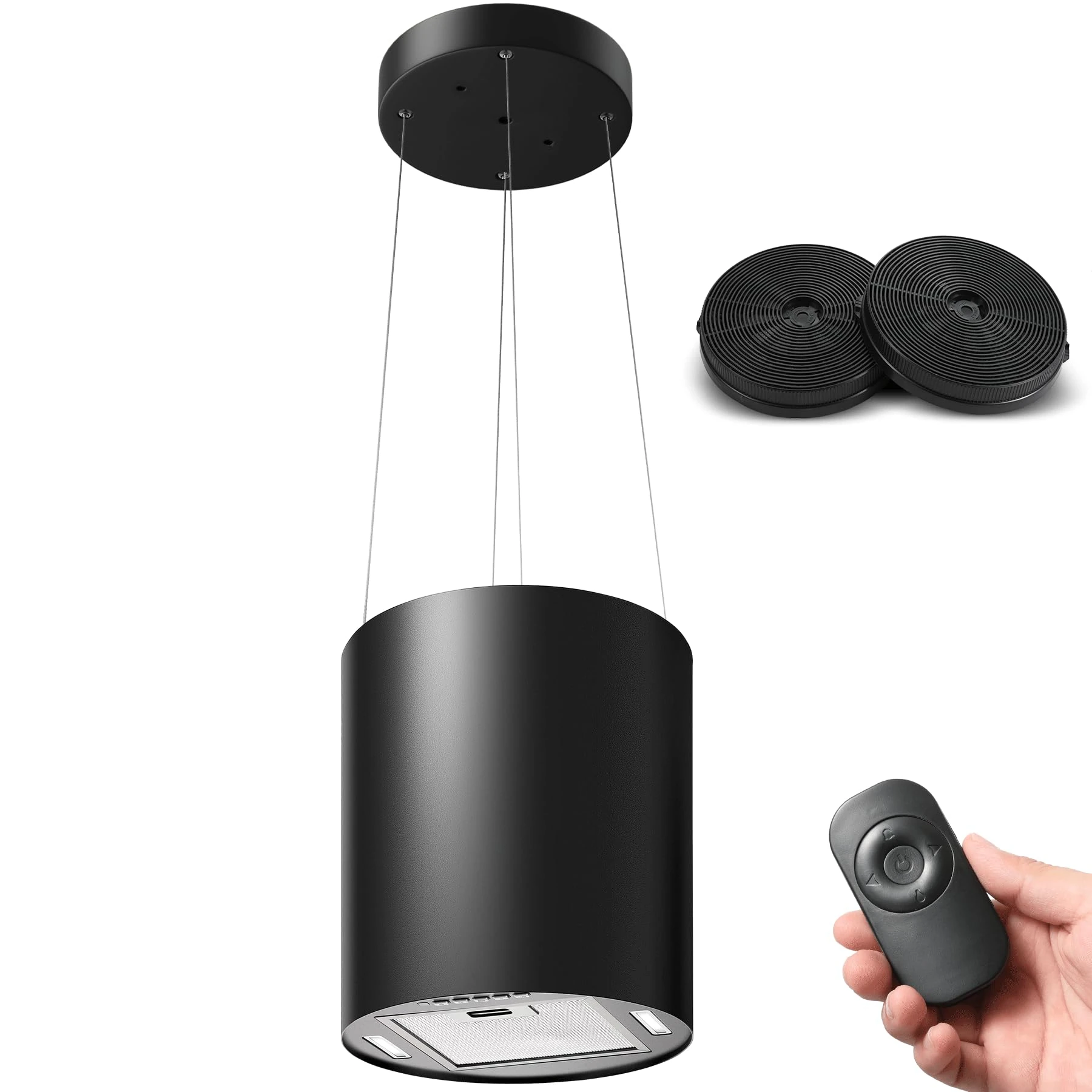 SNDOAS Island Cooker Hood, 700m³/h Airflow Extractor Hood with Remote Control, 35cm Recirculating Kitchen Extractor Fan, Carbon Filters, Class A+, 3 Speed, Adjustable Height