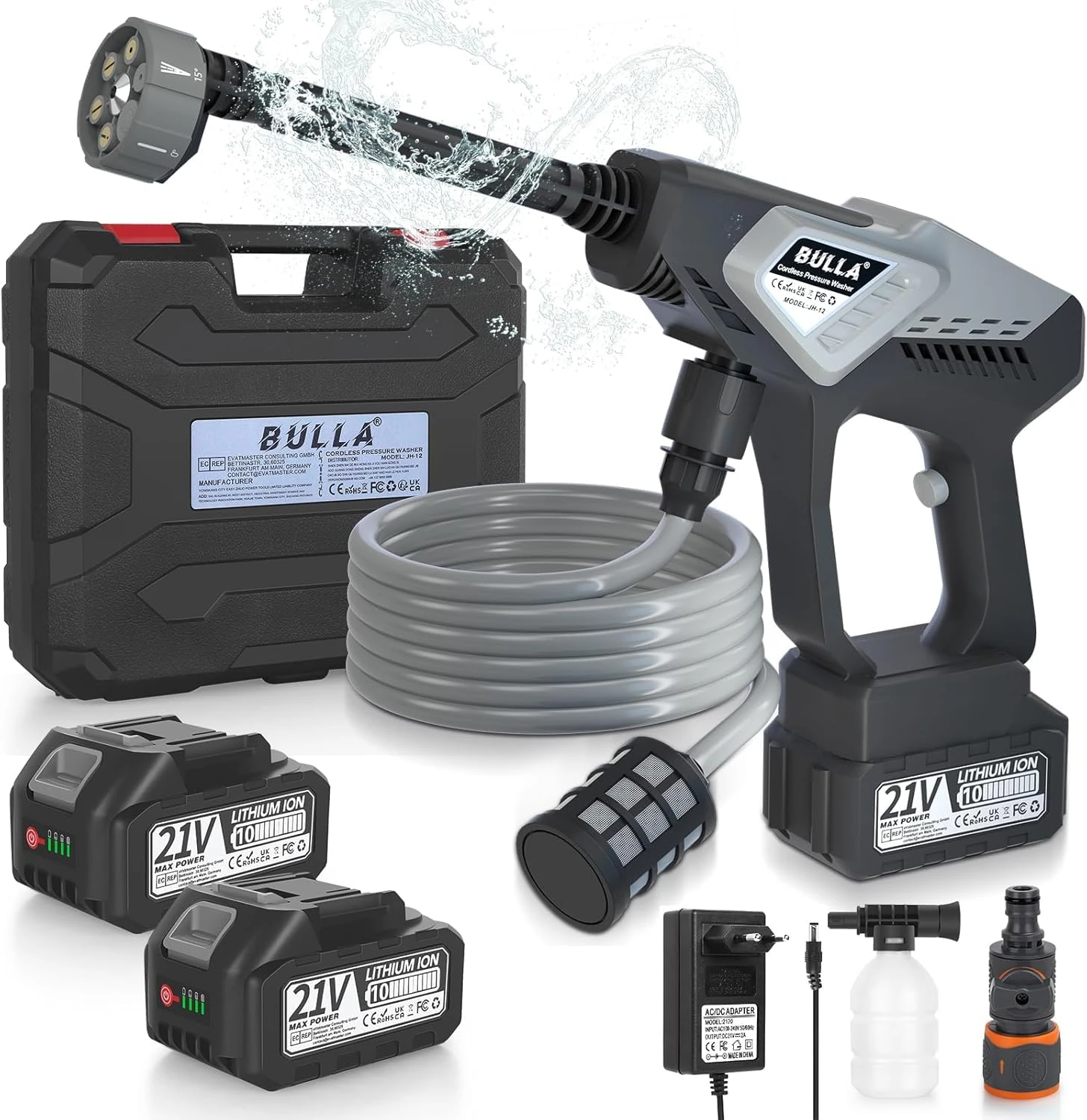 Cordless Pressure Washer, 6 in 1 Portable Power Washer for Patio and Car, Battery Pressure Washer with 2x4.0Ah Battery for Washing Cars/Floor/Garden Cleaning & Watering (Black-1)