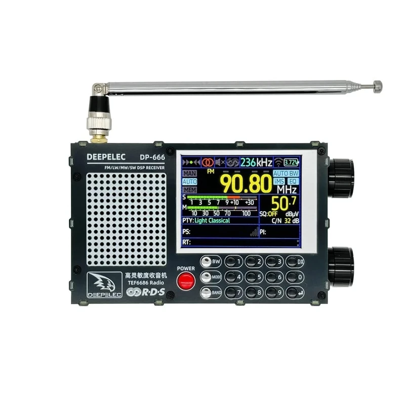Juqoyue DP-666 TEF6686 Radio 5000mAh High Sensitivity Full Band FM AM FM Short Wave Radio Receiver with Antenna Black