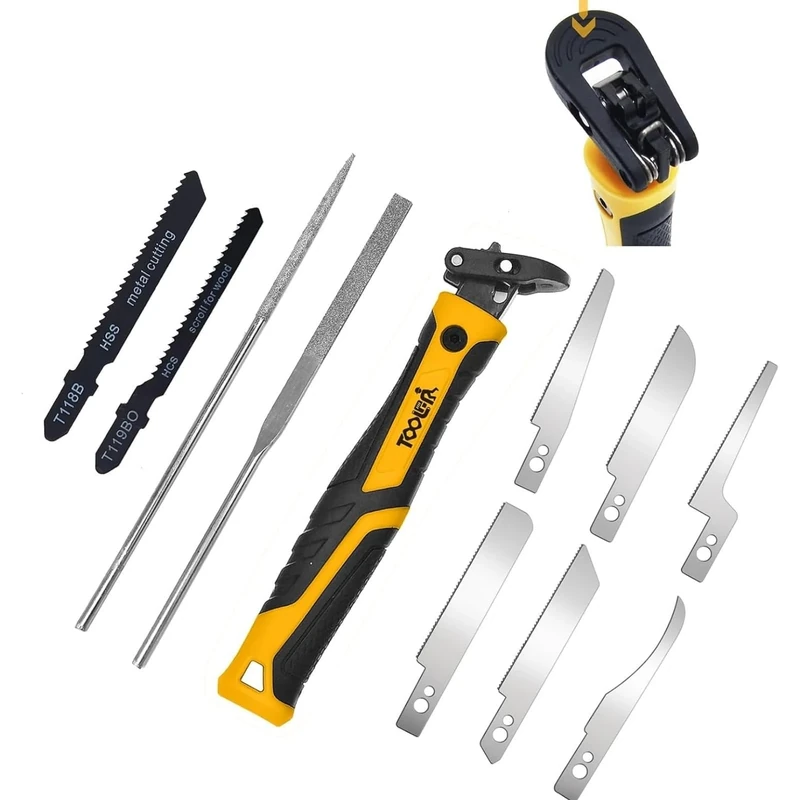Magicbox 10 in 1 Model Mini Hand Saw Set, Interchangeable Craft Saw Tool Set with 2 Needle Files, 8 Mini Blades for Cutting Branches and Model Making, Craft Tools
