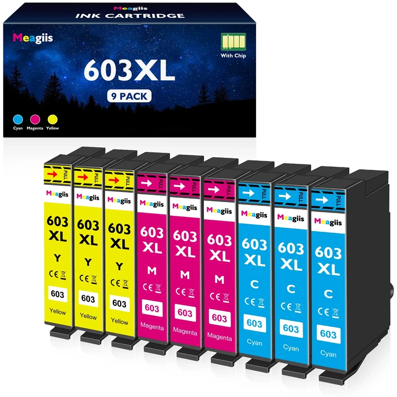Meagiis Colour Ink Cartridges Compatible for Epson Expression Home XP-2100 XP-2105 XP-2150 XP 3100 XP 3105 XP 4100 XP-4105 Workforce WF-2830DWF WF-2835DWF WF-2850DWF (3 Cyan, 3 Magenta, 3 Yellow)