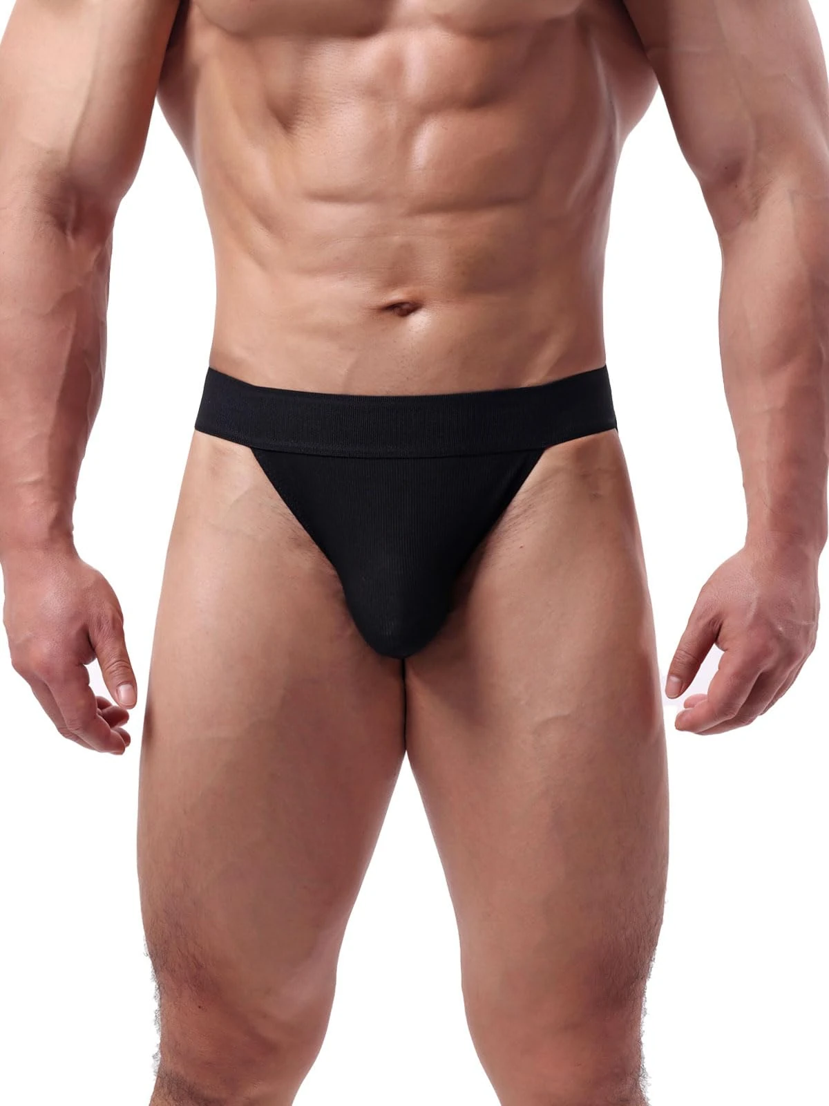 Summer Code Mens Underwear Briefs Low Rise Ribbed Bikini Underpants Cool Comfort Bulge Pouch Undies Briefs, Black, S
