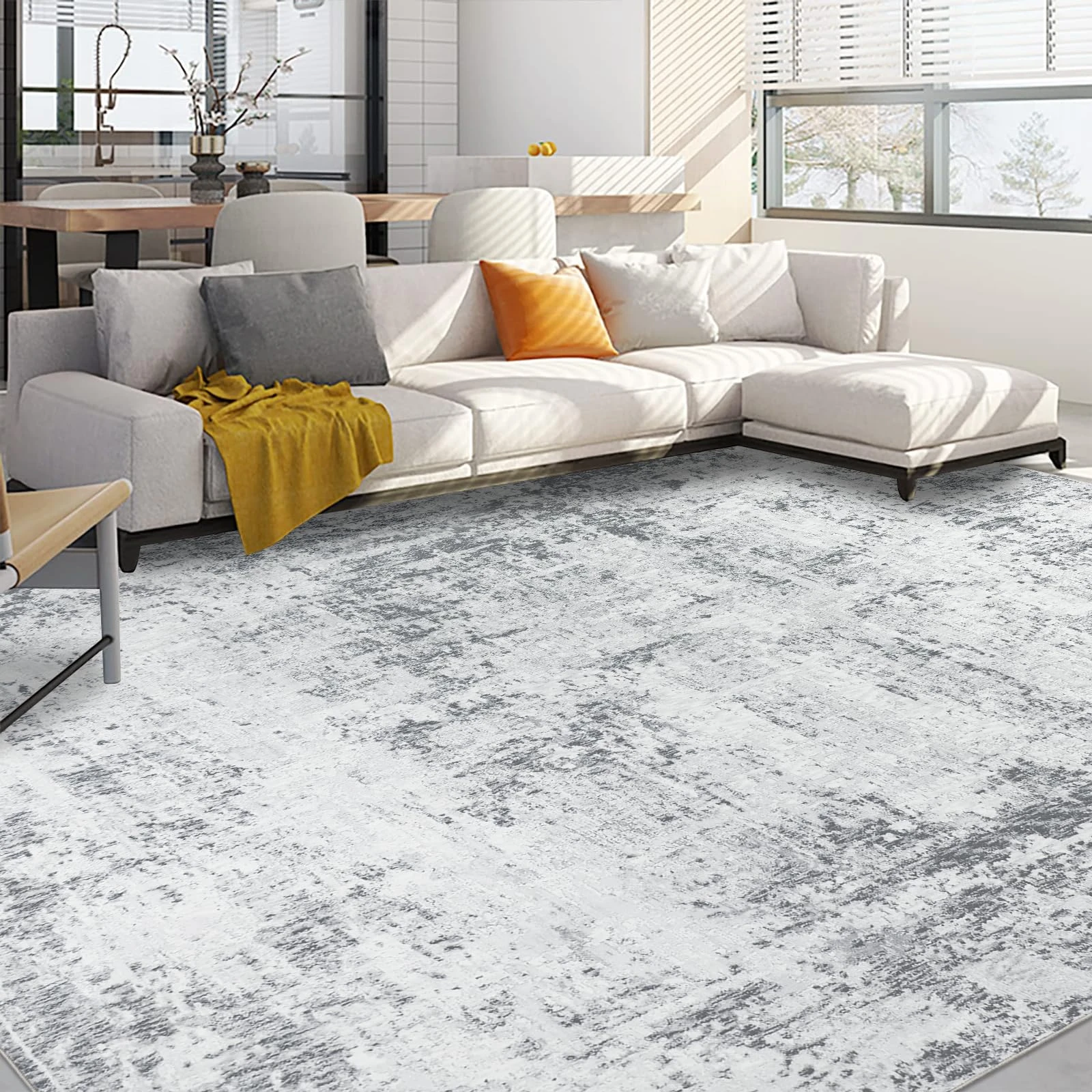 Capslpad 240x340cm Large Modern Abstract Rugs Living Room Non-slip Area Rug Short Pile Faux Wool Bedroom Carpet Lightweight Washable Minimalist Floor Carpet for Living Room Bedroom Office Decor, Grey