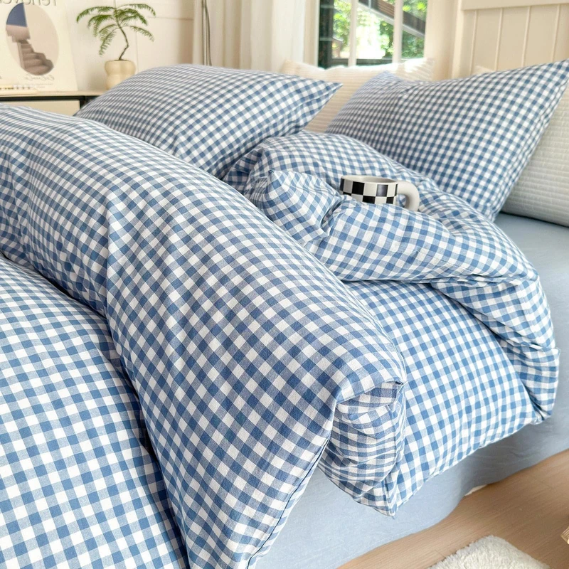 LifeTB Blue Gingham King Comforter Set - 3 Piece