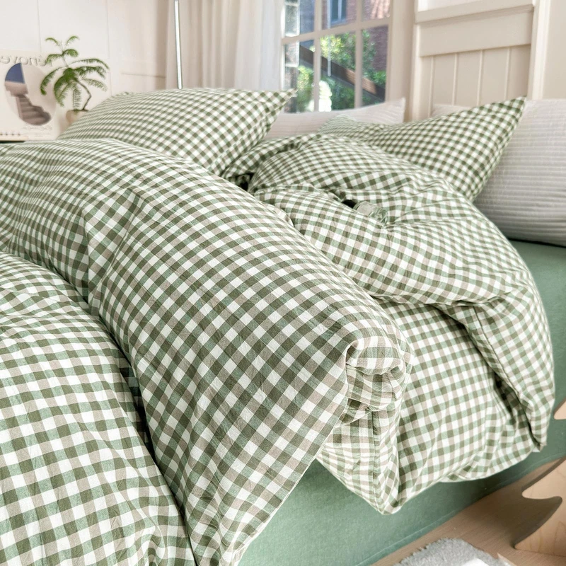 LifeTB Green Gingham Comforter Full Size Boho Plaid Checkered Pattern Comforter Geometric Grid Plaid Printed Bedding Comforter Set with 2 Pillowcases Fluffy Soft Gingham Bedding Set Full Size