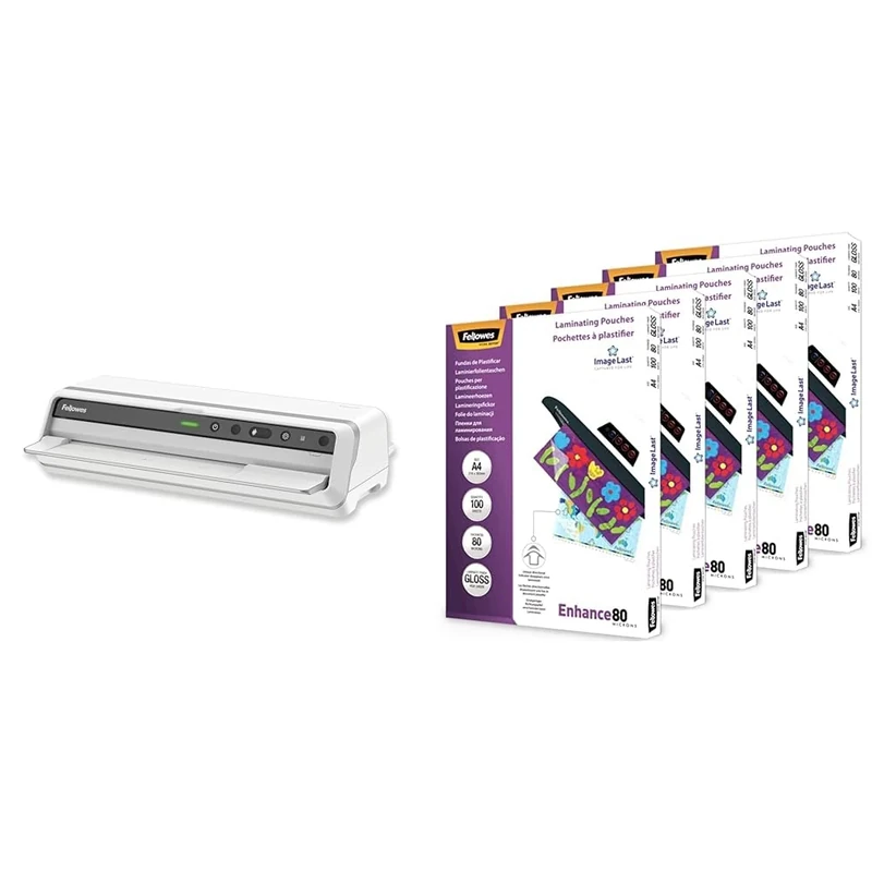 Bundle of Fellowes Venus A3 Laminator Machine for Large Office Use - 80-250 Micron + A4 Laminating Pouches - Gloss Finish - 500 Sheets (5 x 100 Sheets), 160 Micron (2 x 80 Micron)