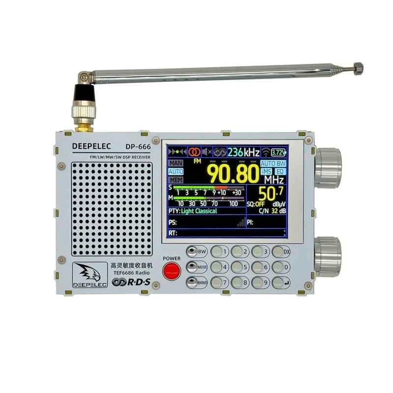 Juqoyue DP-666 TEF6686 Radio 5000mAh High Sensitivity Full Band FM AM FM Short Wave Radio Receiver with Antenna White