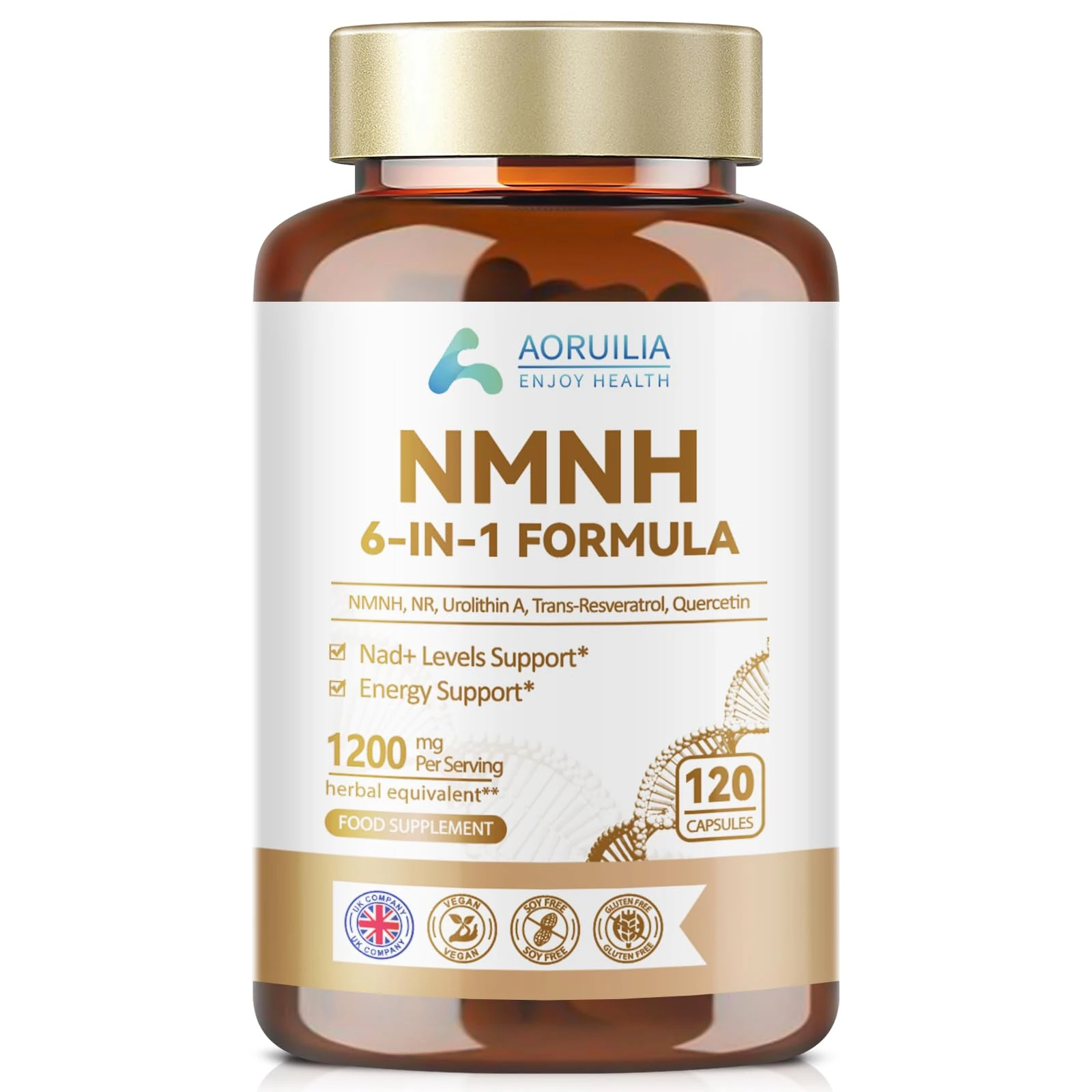 NMNH Supplement 1200mg, 6 in 1 NAD Alternative & Trans-Resveratrol Superior Antioxidant Blend with Max Absorption for NAD+ Booster & Energy Support, 120 Capsules