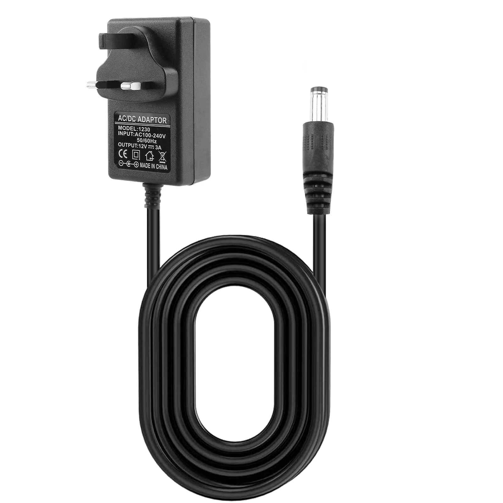 12V 3A 36W Power Supply Cable Adapter for CCTV Camera, AC 100-240V 50-60HZ 5.5 * 2.1mm Converter Adapter Driver Transformer Charger for LED Strip Lights, LCD Monitor, Router, UK plug, Wall Charger