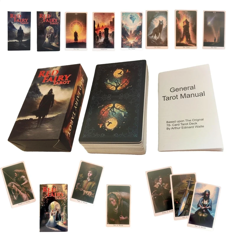 zwxqe Tarot Deck, Red Fairy Tarot, Fortune-Telling Cards, Board Game Divination Tools, Portable Playing Fate Divinations, Full English Version, Standard Deck
