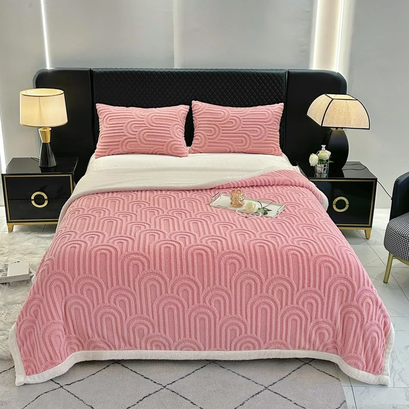 UKELER Sherpa Bed Blanket 80 × 90 inch, Ultra Soft Queen Size Throw Blanket for All Season, Cozy Plush Arch Fleece Blanket for Bedroom Living Room Dorm Hostel Sofa Camping, Pink
