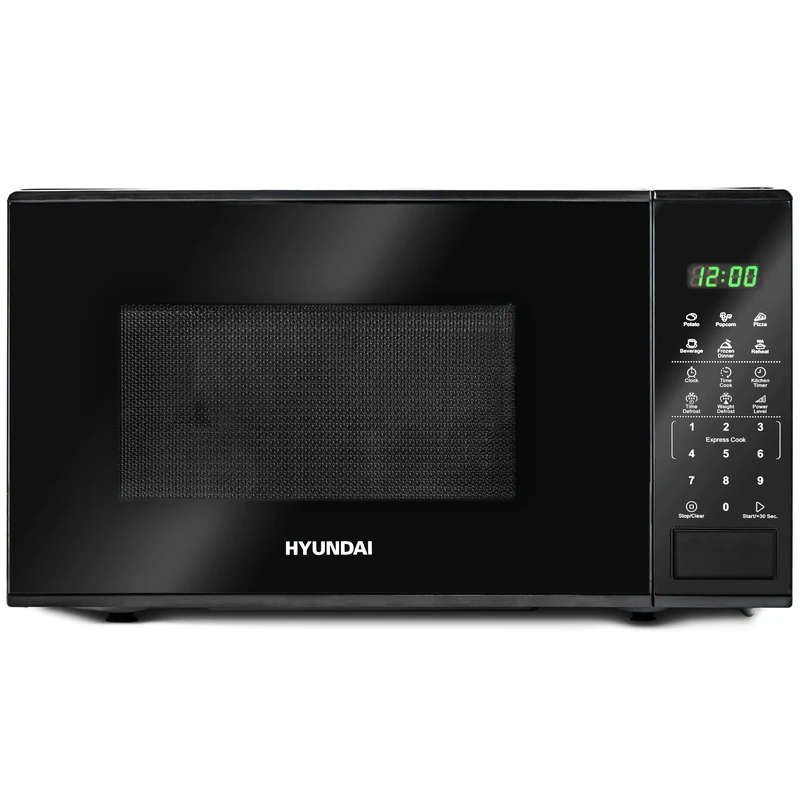 Hyundai 800W 20L Black Digital Microwave, Stainless Steel Interior, 11 Power Levels, Automatic Defrost, 6 Auto Cook Modes, Clock and Timer, Digital Controls, Easy Clean & Child Lock