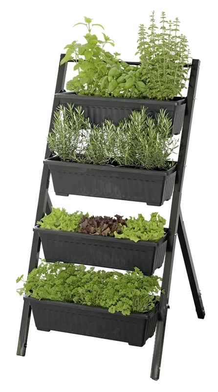 Maximex Vertical Raised Bed 4 Levels, Adjustable tilt Angle, 4 planters with Drainage Holes, 56.5 x 108 x 62 cm, Black