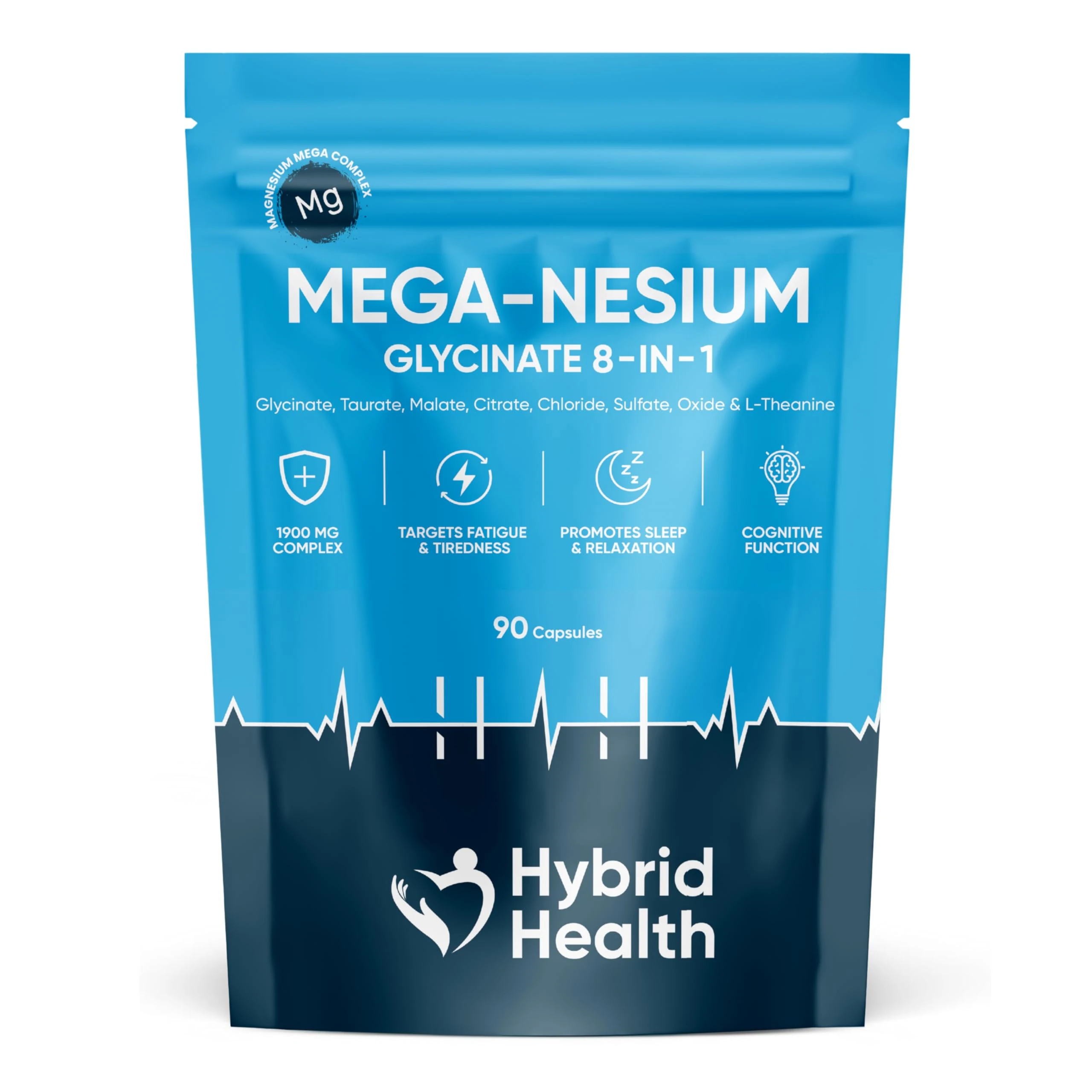 Mega-nesium Glycinate 8-in-1 Supplement 1800 MG | 90 Vegan Capsules | Magnesium Glycinate,Taurate, Malate, Citrate, Chloride, Sulfate, Oxide, L-Theanine & Vitamin B6 | Magnesium 8-in-1 Complex