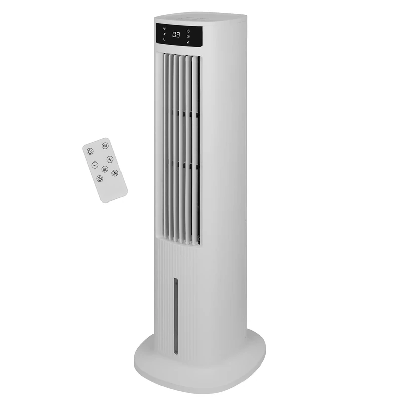 Russell Hobbs Tower Fan in White Electric Air Cooler Pedestal with Remote Control, Tall Standing, Humidification Setting, 3 Speed Settings, Oscillating Function with 2 Year Guarantee RHCLT5L