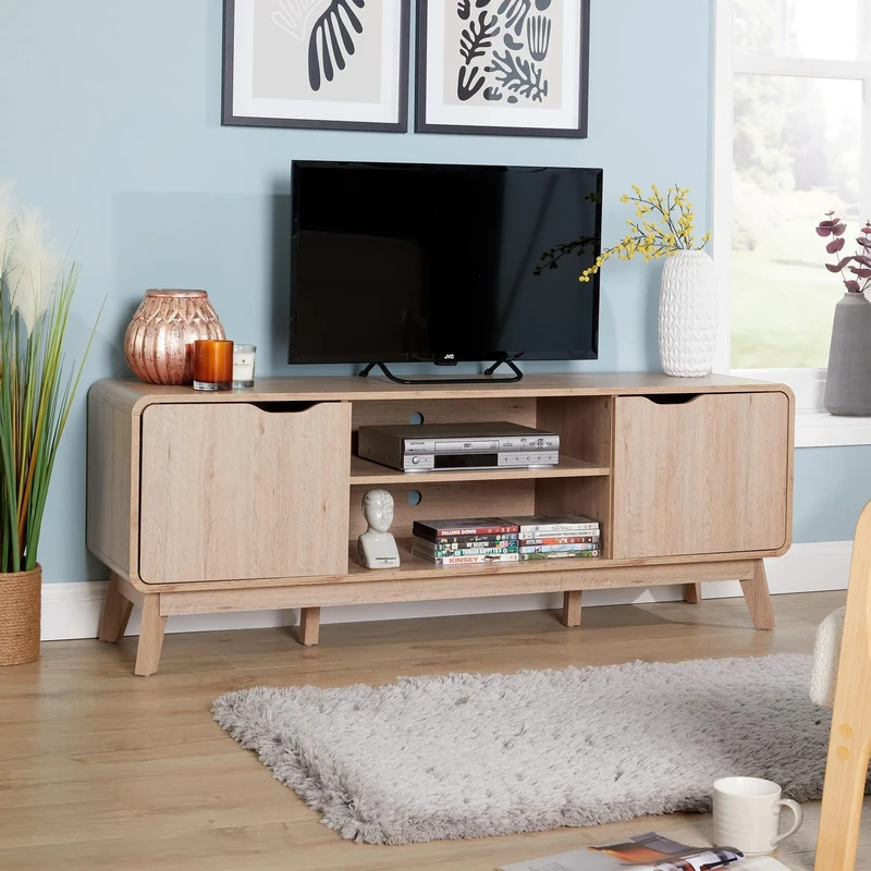 Home Source Nordica TV Stand 2 Door Storage Media Shelves Entertainment Sideboard Home Living Furniture