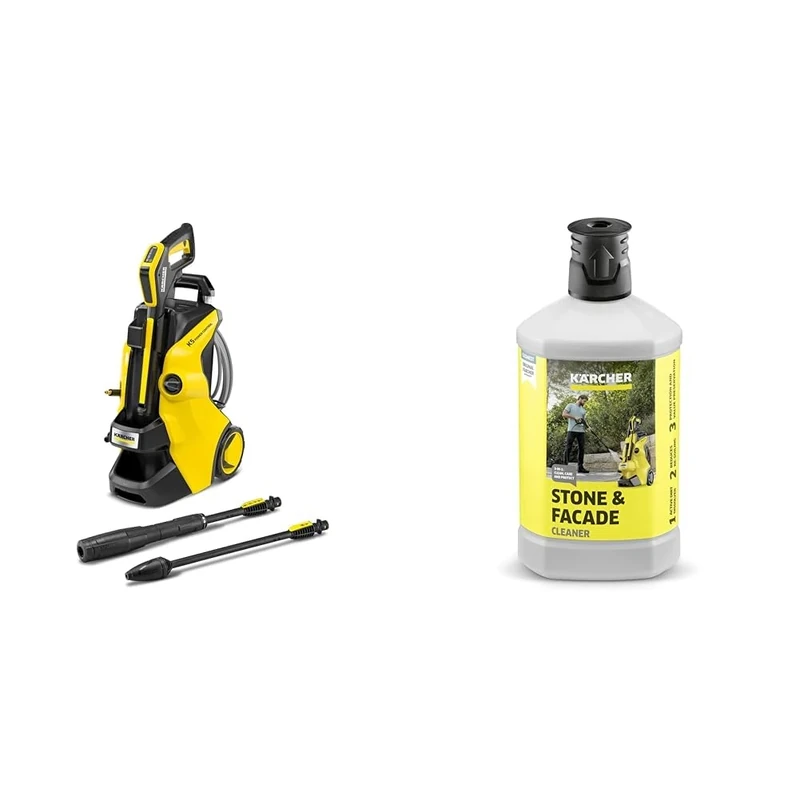 Bundle of Kärcher K 5 Power Control Flex Pressure Washer, pressure: max. 145 bar, flow rate: 500 l/h, area coverage: 40 m²/h + Kärcher 62957650 3-in-1 Stone Plug and Clean, Black, Unscented, 1L