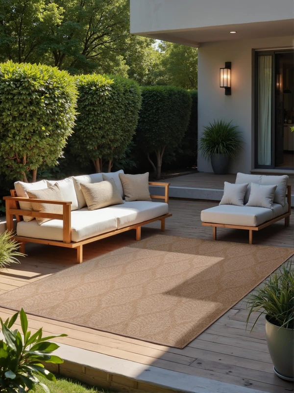 NORTHRUGS Liora Indoor & Outdoor Rug Modern - Modern Flat Weave, Reversible Rug with Floral Design, Oeko-Tex Weatherproof & UV-Resistant for Balcony, Patio, Garden - Jute White, 120 x 170 cm - Image 1