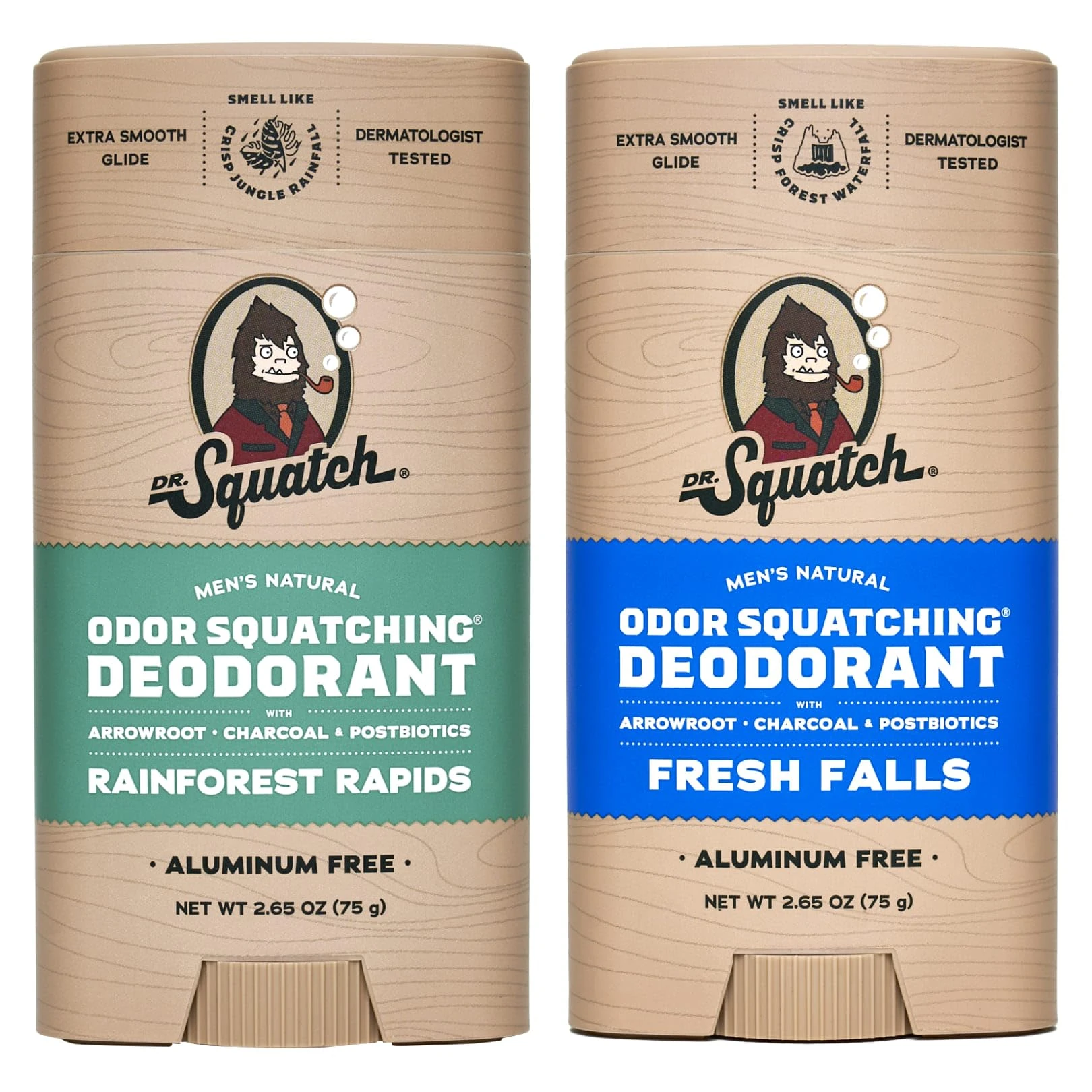 Dr. Squatch Natural Deodorant for Men - Odor-Squatching Men's Deodorant Aluminum Free - Rainforest Rapids + Fresh Falls (2-pack)