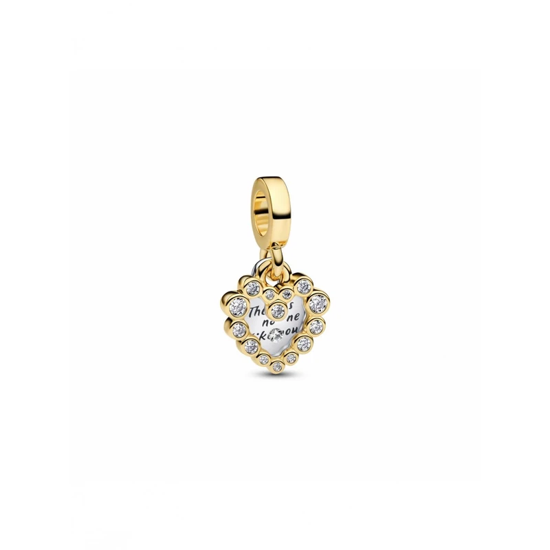 PANDORA Moments 763765C01 Sparkling Double Heart Charm 14K Gold-Plated Sterling Silver with Zirconia Compatible Me and Moments Bracelets, 4,3x11,8x11,3 mm, Sterling Silver, Cubic Zirconia