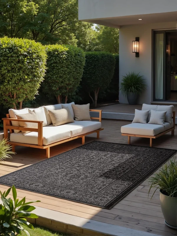 NORTHRUGS Kona Indoor & Outdoor Rug - Classic Flat Weave Reversible Rug, Oeko-Tex Weatherproof & UV-Resistant for Balcony, Patio, Garden - Black White, 160 x 230 cm