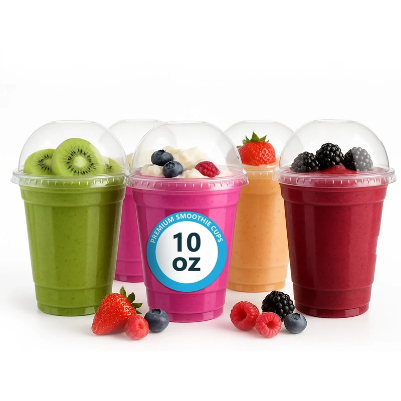 Nationwide Paper 1000pcs 10oz Premium Smoothie Cups with Dome Lids, for Milkshake Juice Sweets & Thick Shakes Ice Cream Cups for Bar & Restaurants (295ml)